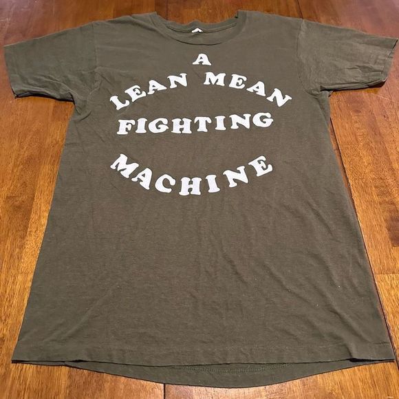 Vintage Lean Mean Fighting Machine Mens Olive Green T Shirt single stitch Sz Med - Picture 1 of 6
